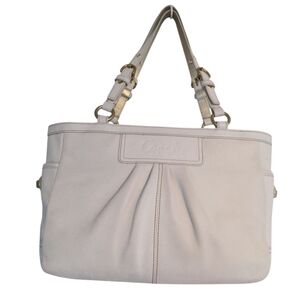 Coach East West Gallery F13759 White Gold Hardware Leather Bag Pleated Purse